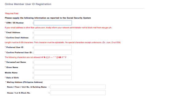 A mobile phone registration form screen shot.