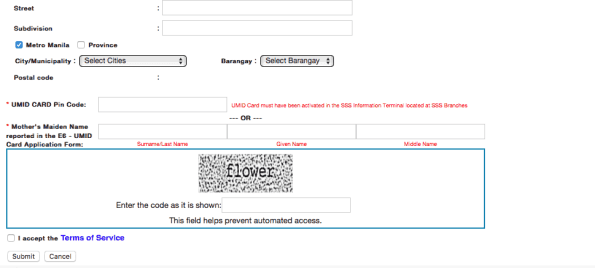 A screenshot of the online SSS member form displaying a QR code.