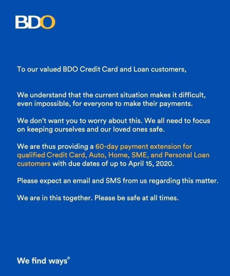 Bdo credit and loan customers who benefited from extended grace period due to #COVID19.