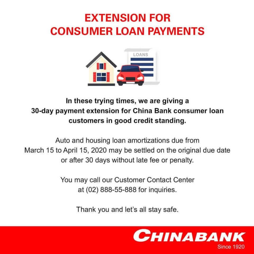 Extension for consumer loan payments with grace period due to #COVID19 for select banks.