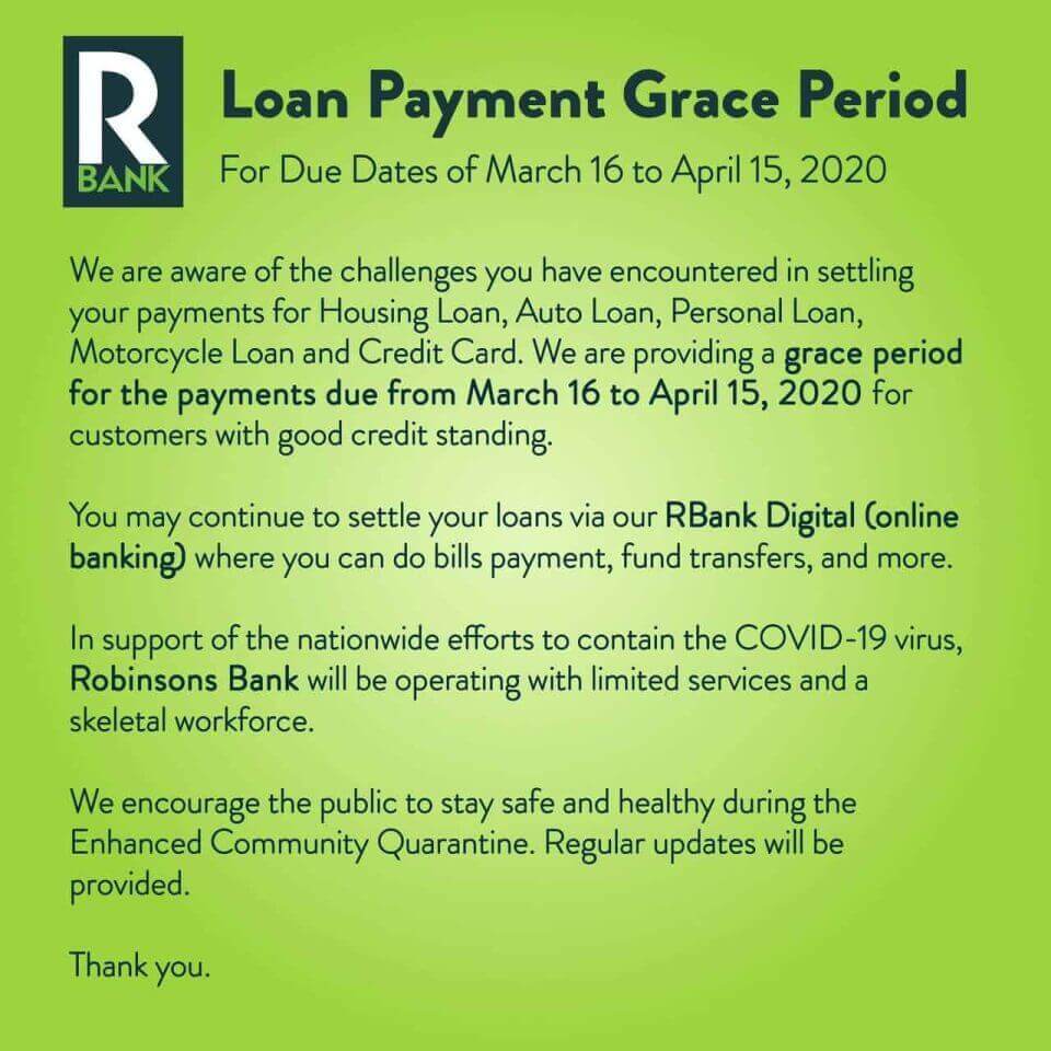 List of banks who extended their grace period for loan payment due to #COVID19.