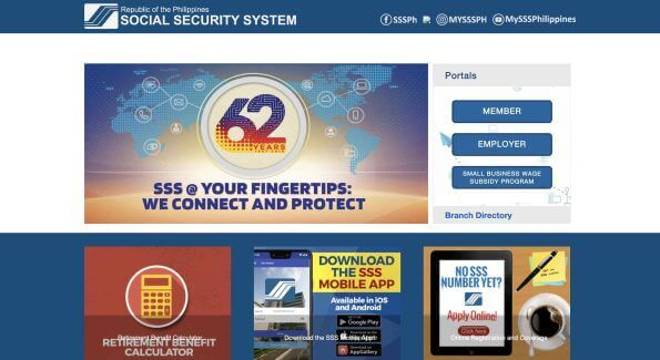 The homepage of the social security system with instructions on how to check your SSS contribution online.