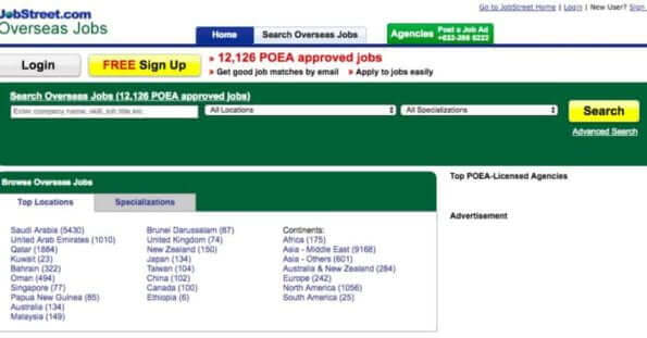 6 Safe and POEA-licensed Overseas Job Search Websites captured in a screenshot.