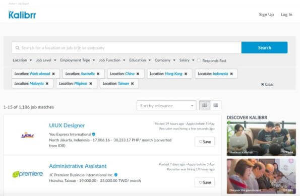 An image of the kallir website, one of the 6 safe and POEA-licensed overseas job search websites.