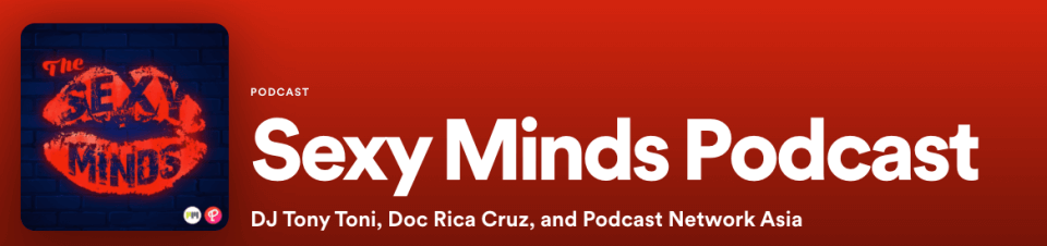 Podcast logo with a red background featuring a sexy minds theme.