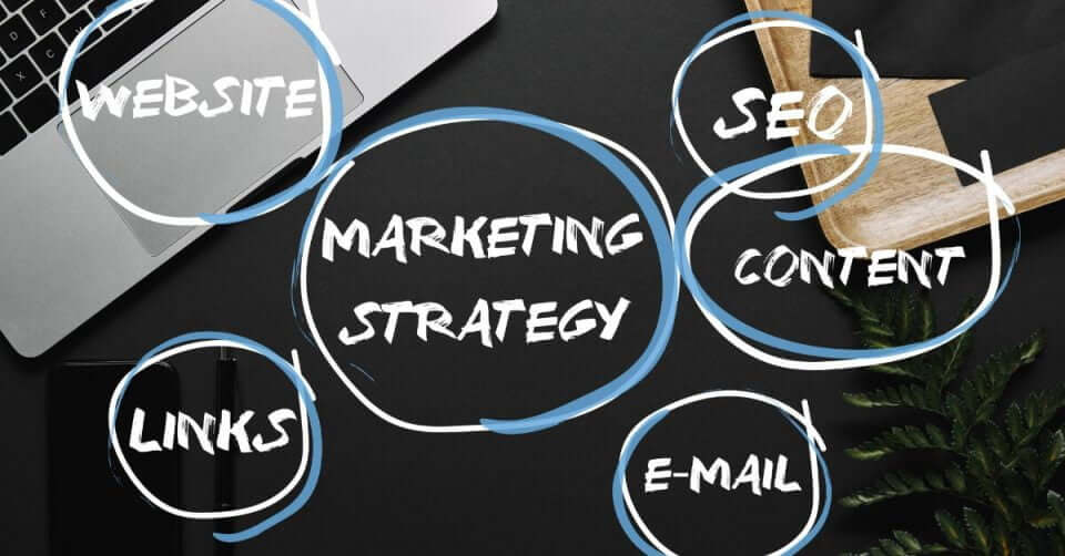 A laptop displaying the marketing strategy for content marketing.