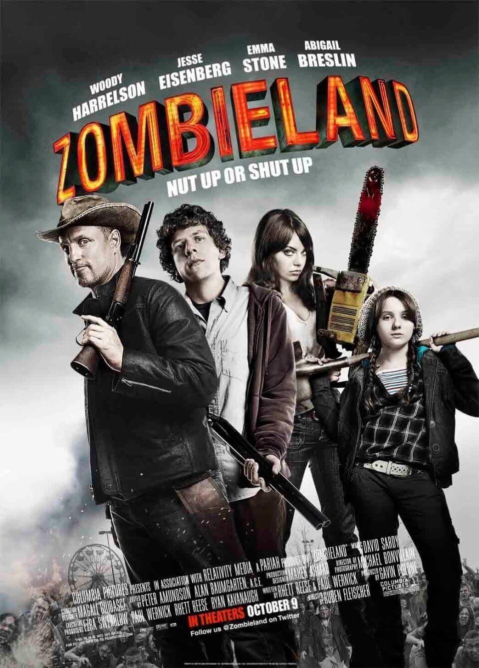 A hilarious and emotional poster for Zombieland, one of the 15 best zombie movies that will make you laugh or cry.