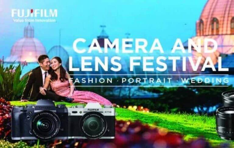 Fuji camera and lens festival wedding portrait featuring authorized dealers in the Philippines and a sale on FujiFilm digital cameras.