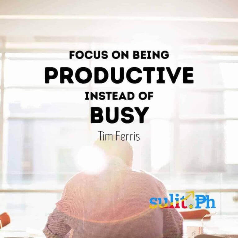A man sitting at a desk with the keywords "focus" and "productive".