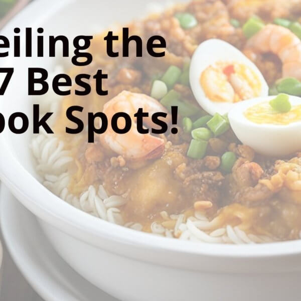 a bowl of rice with the words revealing manila's 7 best palabok spots.