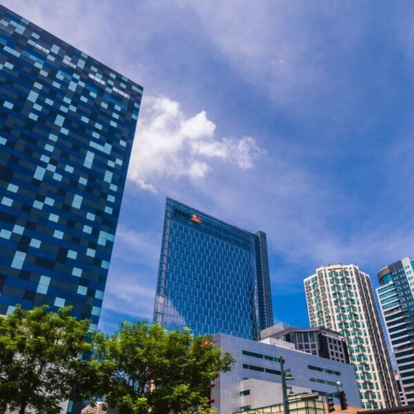 The skyline of BGC with top condominiums and trees.