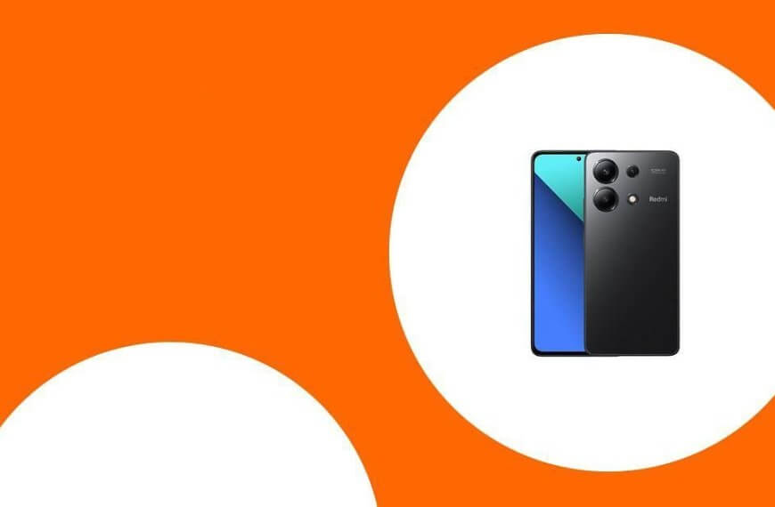 Xiaomi phone with three rear cameras on an orange and white background, perfect for Summer 2025 in the Philippines.