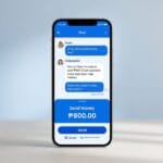 Smartphone chat mockup showing a common online marketplace scam in the Philippines: a seller asking a buyer to send a GCash reservation payment before meeting up, the exact scenario GCash's GInsure Scam Protection is designed to cover