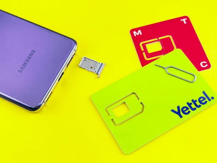 Phone and SIM cards illustrating a move between mobile networks