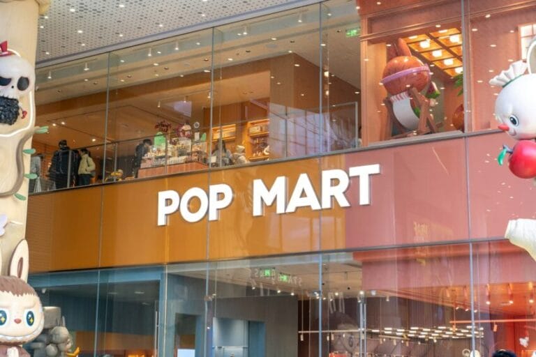 Pop Mart store displaying rows of Labubu and other blind box collectible toys, the kind now sold through Pop Mart's official Philippine stores